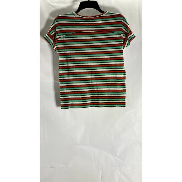 M&S COLLECTION Women's Red/White/Green Striped Crewneck Short Sleeve Top SZ 2 - Picture 2 of 11